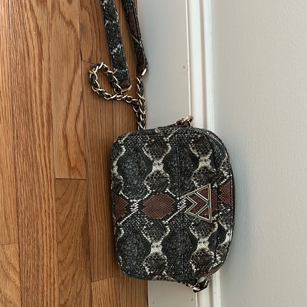 Black and Brown Crossbody Bag with Textured Snakeskin Design
